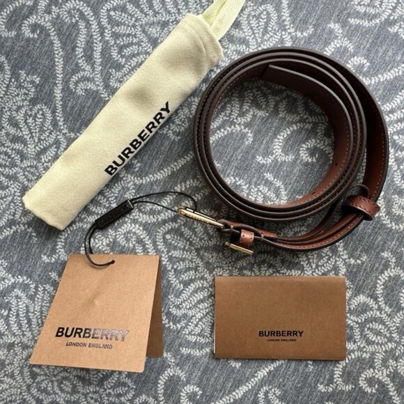 BURBERRY BELT LEATHER BROWN TAN TB THOMAS BURBERRY MONOGRAM LOGO WOMENS SZ LARGE - Picture 3 of 8